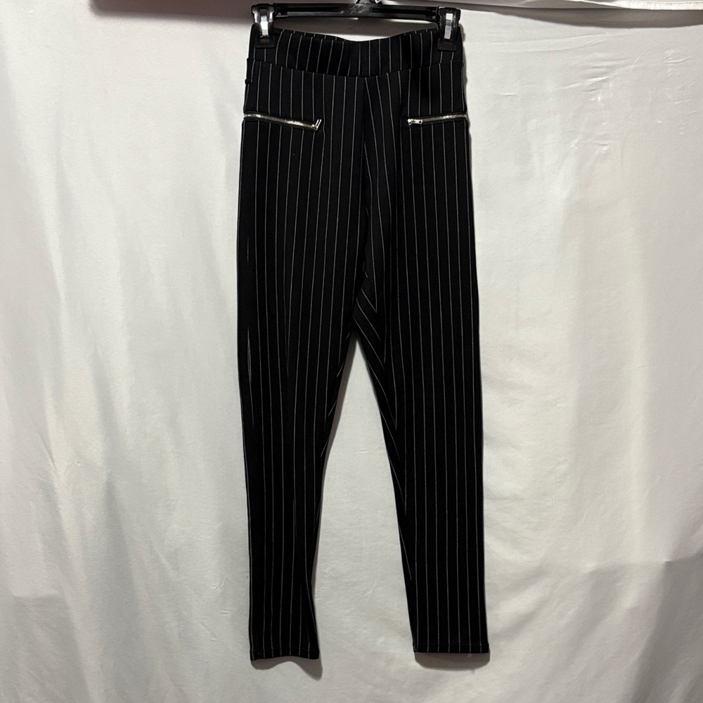 Revamped Black and White Striped Straight Leg Pants